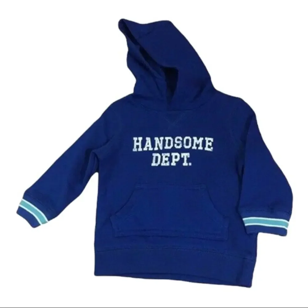Carter's Boys Hoodie Size 6 Months Blue Handsome Dept. Pocket Pullover NEW